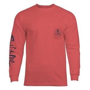 Salt Life Men's Skull Hooks Logo Graphic Long Sleeve Pocket T-shirt Orange 2XL